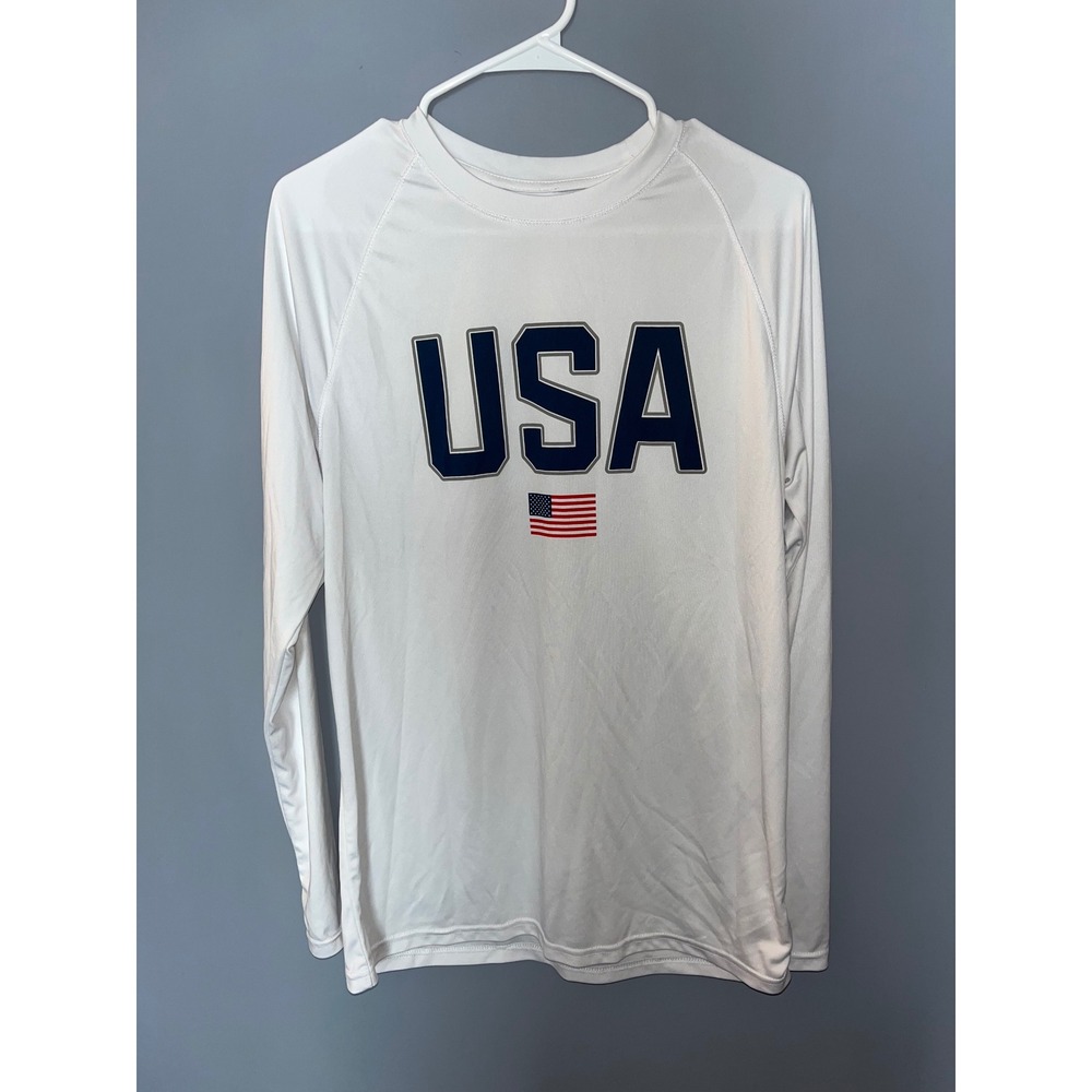 STATE OF MIND USA Long Sleeve Graphic Tee Shirt White Polyester Medium‎